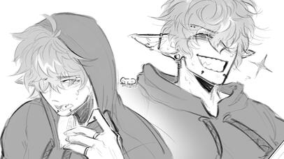 this is my oc Felix!! although this was only a sketch, i still had a ton of fun doing these angles &amp; expressions. chalk brush my beloved ♡♡